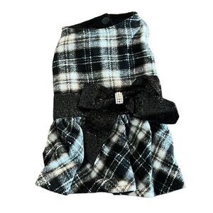 Yikeyo Black Plaid Dog Dress with Bling Bow Small Soft Warm Size Small